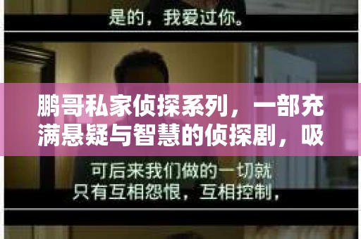 鹏哥私家侦探系列，一部充满悬疑与智慧的侦探剧，吸引了无数观众的眼球。今天，就让我带你走进这个充满神秘色彩的侦探世界，一起在线观看鹏哥私家侦探系列，感受那扣人心弦的故事情节。
